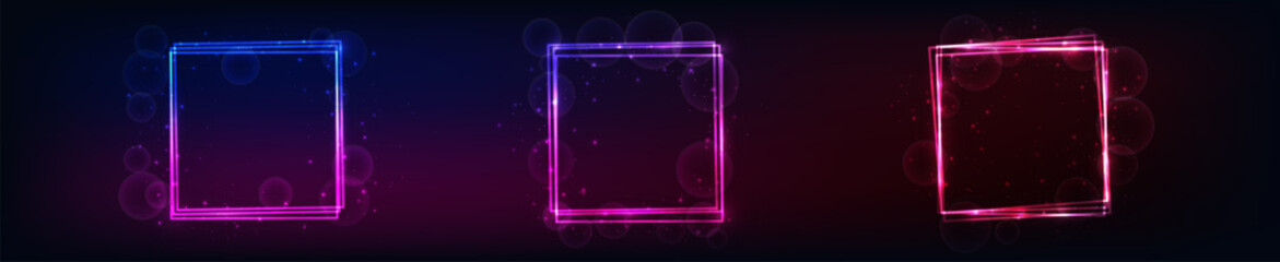 Obraz premium Neon square frame with shining effects and sparkles
