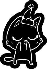 calm cartoon icon of a cat wearing santa hat