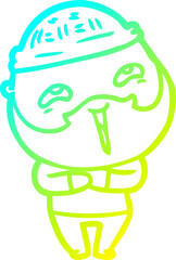 cold gradient line drawing cartoon happy bearded man