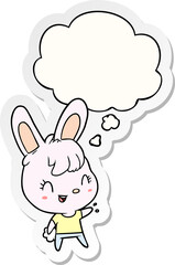 cartoon rabbit and thought bubble as a printed sticker
