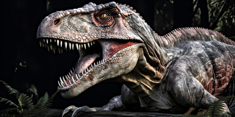 A mysterious grey T-Rex stands in a barren wasteland, its powerful figure a reminder of the long-gone age of dinosaurs - generative ai.