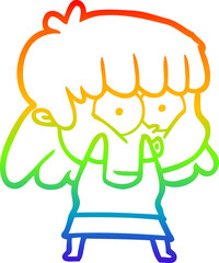rainbow gradient line drawing cartoon whistling girl