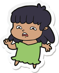 sticker of a cartoon worried woman