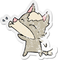 distressed sticker of a howling wolf cartoon