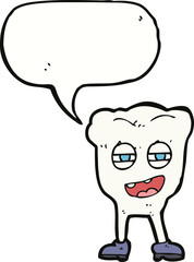 cartoon funny tooth character with speech bubble