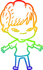 rainbow gradient line drawing cartoon happy woman