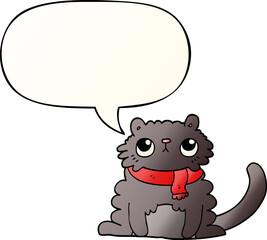 cartoon cat and speech bubble in smooth gradient style