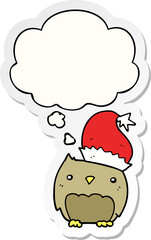 cute christmas owl and thought bubble as a printed sticker