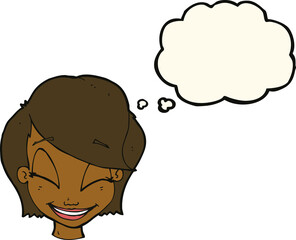 cartoon pretty female face with thought bubble