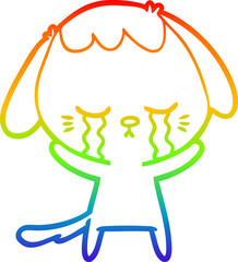 rainbow gradient line drawing cute puppy crying cartoon