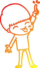 warm gradient line drawing happy cartoon boy