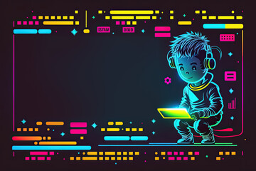 Kid Technology educational poster Neon banner, Generative AI - 586657727