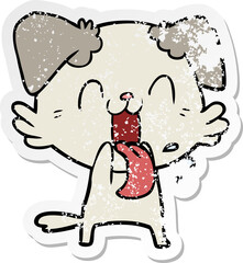 distressed sticker of a cartoon panting dog