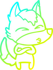 cold gradient line drawing cartoon wolf whistling