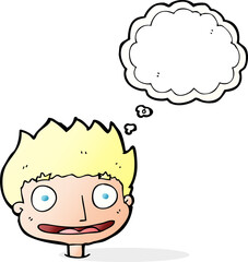 cartoon happy boy with thought bubble