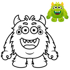 Coloring Pages for kids Education Cute monster cartoon vector icon illustration. monster holiday icon concept isolated