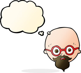 cartoon shocked man with beard with thought bubble