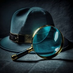 Detective hat and magnifying glass, Generative AI