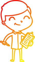 warm gradient line drawing cartoon boy smiling