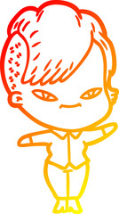 warm gradient line drawing cute cartoon girl with hipster haircut