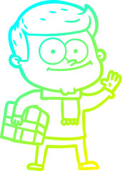 cold gradient line drawing cartoon happy man