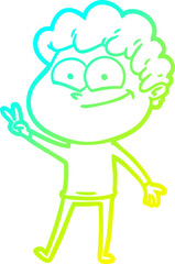 cold gradient line drawing cartoon happy man