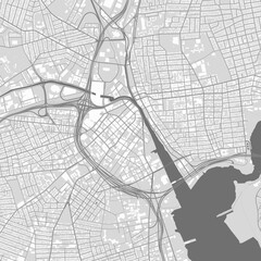 Urban city map of Providence, Rhode Island. Vector poster. Black grayscale black and white color. Road map image with roads, metropolitan city area view.