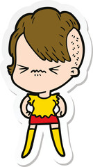 sticker of a cartoon annoyed hipster girl