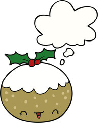 cute cartoon christmas pudding and thought bubble