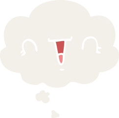 happy cartoon face and thought bubble in retro style