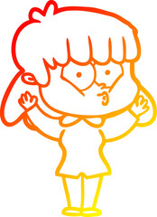 warm gradient line drawing cartoon whistling girl