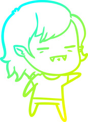 cold gradient line drawing cartoon undead vampire girl pointing