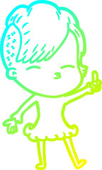 cold gradient line drawing cartoon squinting girl