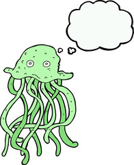 cartoon octopus with thought bubble