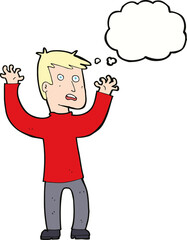 cartoon terrified man with thought bubble