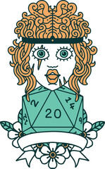 human barbarian with natural twenty dice roll illustration