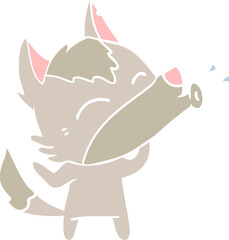 howling wolf flat color style cartoon