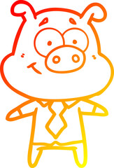 warm gradient line drawing happy cartoon pig boss