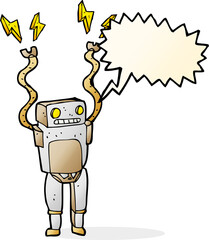 cartoon funny robot with speech bubble