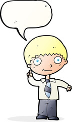 cartoon school boy with idea with speech bubble