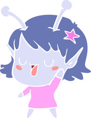 happy alien girl flat color style cartoon