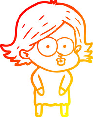 warm gradient line drawing cartoon girl pouting