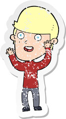 retro distressed sticker of a cartoon happy man