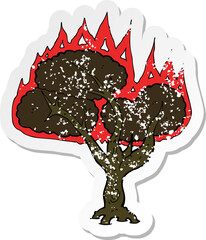 retro distressed sticker of a cartoon burning tree