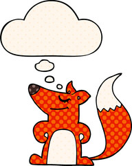 cartoon fox and thought bubble in comic book style