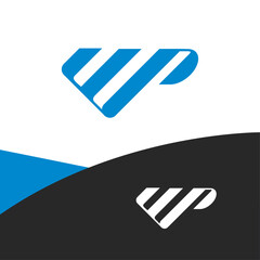 creative letter WP logo in minimal and creative style with blue color
