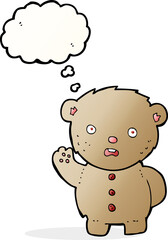 cartoon unhappy teddy bear with thought bubble