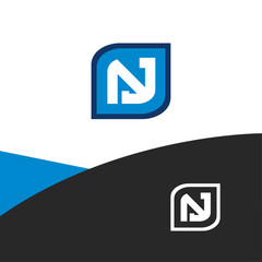letter NJ logo in minimal and creative style in rounded shape frame with blue color