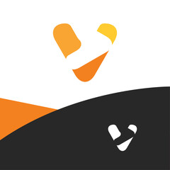 Unique letter V logo in minimal and creative style with orange yellow color