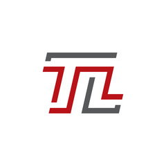 Letter TL logo with abstract geometric style in red and grey color